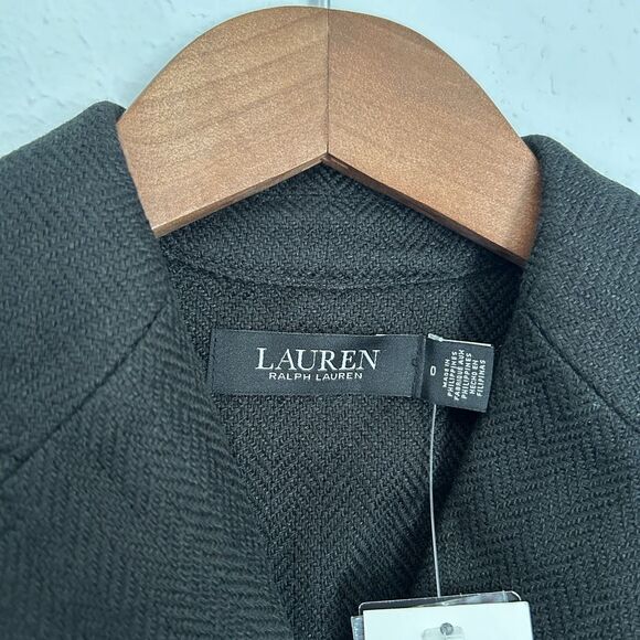 Lauren Ralph Lauren Black Belted Jacket Cotton Linen Herringbone New MSRP $365 - Picture 9 of 11